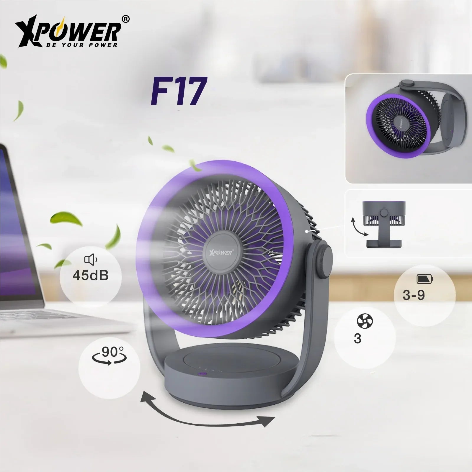 Xpower F17 Portable Desktop Circulation Fan - Grey - Tashqila Xpower F17 Portable Desktop Circulation Fan - Grey - Tashqila